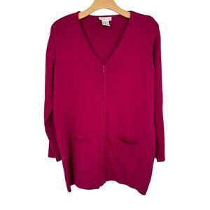 Talbots Women's raspberry pink Zip-Up Cardigan Sweater Pockets Sz Medium Cotton